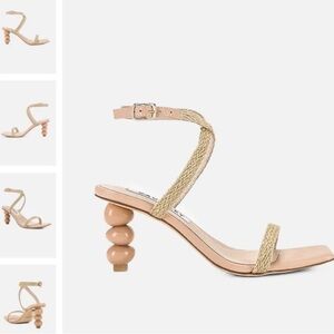 Anthropologie Caverley Jamie Heels Raffia Natural Nude Shoes Size 39 / 9